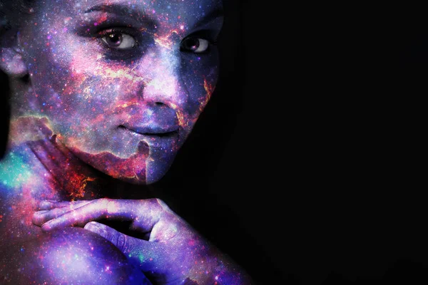 Sparkling beauty. Portrait of a beautful woman with the stars overlaid on her