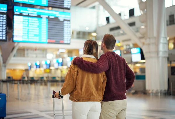 Casal Aeroporto Viagens Tempo Voo Com Férias Exterior Adventure Amor — Fotografia de Stock