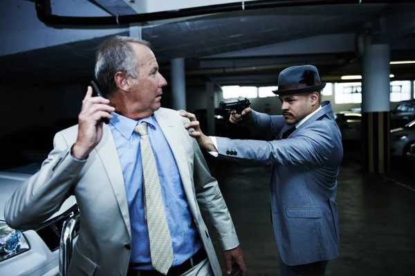 Captured Businessman Caught Unawares His Cellphone Armed Assailant — Stock Photo, Image