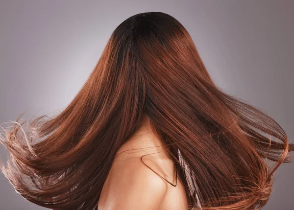 Beauty, hair and health with woman and wind for shampoo, salon and cosmetics transformation mockup. Keratin, balayage and glow with girl model and self care for product, growth and gloss treatment.
