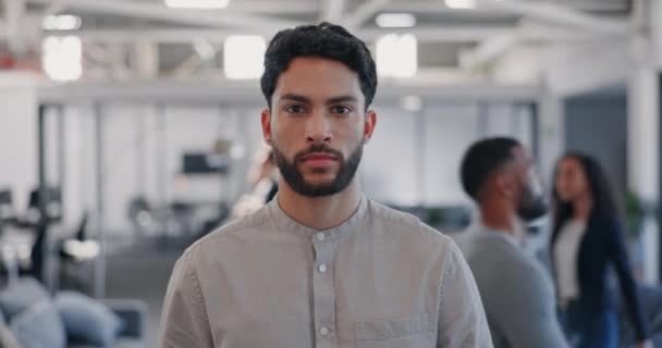 Business Man Portrait Serious Face Leader Office Vision Focus Mindset — ストック動画