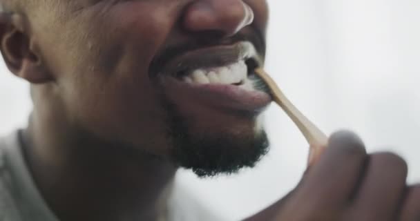 Escovar Dentes Limpeza Homem Preto Com Escova Dentes Para Bem — Vídeo de Stock