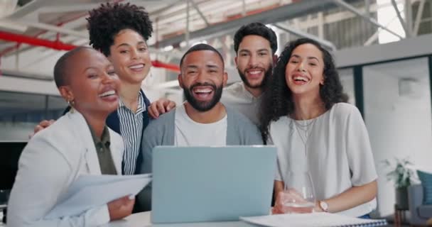 Różnorodność Portret Ludzie Biznesu Laptopie Biurze Współpracy Celów Lub Motywacji — Wideo stockowe