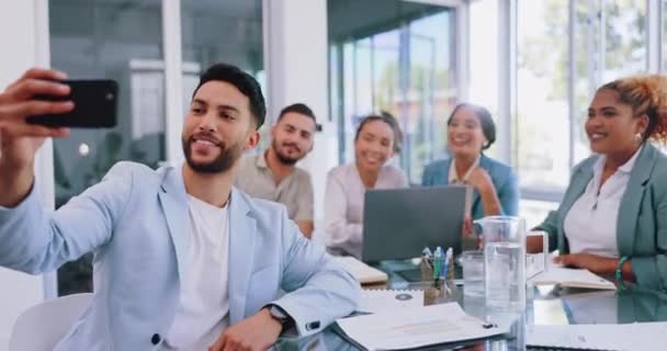 Selfie Office Business People Meeting Collaboration Fun Happy Smile Colleagues — Vídeos de Stock