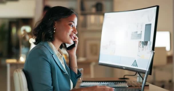 Phone Call Consulting Night Business Woman Computer Planning Networking Digital — Stockvideo