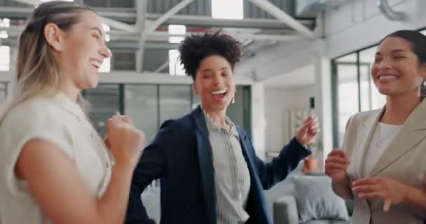 Business Woman Dance Celebration Staff Dancing Smile Feeling Happiness Together — Vídeos de Stock