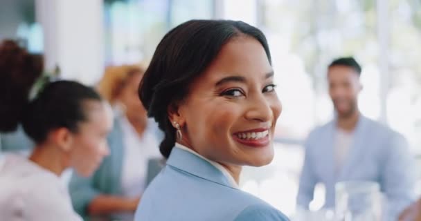 Happy Woman Portrait Internship Office Meeting Boardroom Training Diversity Teamwork — Video Stock