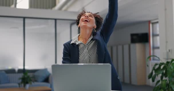 Business Woman Success Throwing Paper Laptop Finance Growth Stock Market — 图库视频影像