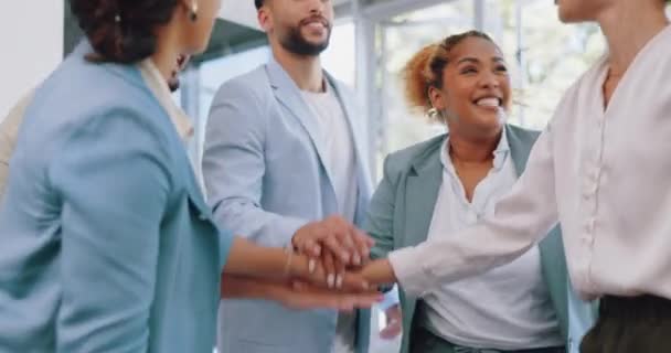 Teamwork Hands Together Celebration Office High Five Business Motivation Success — Vídeo de Stock