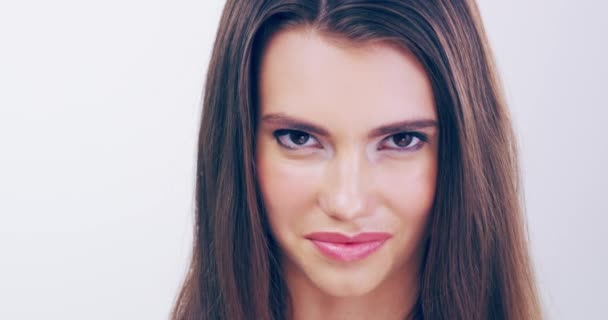 Beauty Cosmetics Face Happy Woman Studio Natural Facial Makeup Routine — Video Stock
