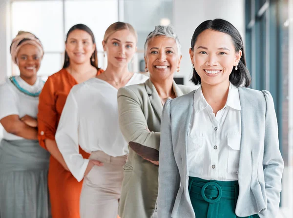 Women in business, portrait and diversity with team, collaboration and corporate group with success and vision. Happy, working together and professional, motivation with trust, support and solidarity.