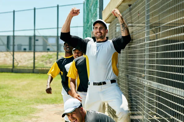 Its Victory Again Team Handsome Young Baseball Player Cheering While — 스톡 사진