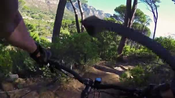 Ciclismo Incidente Punto Vista Con Biker Cadere Sul Sentiero Montagna — Video Stock