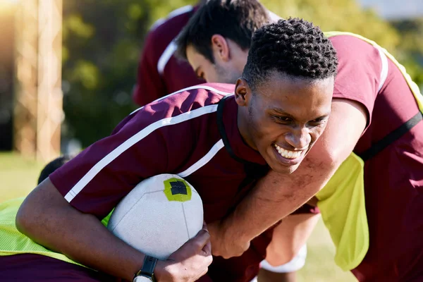 Spor Takım Rugby Maçı Sahada Antrenman Antrenman Maç Yapan Erkekler — Stok fotoğraf