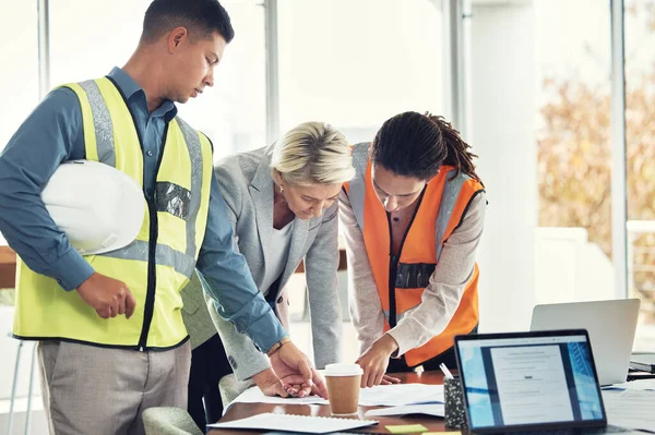 Ingegneria Lavoro Squadra Incontro Con Persone Ufficio Edilizia Design Edilizia — Foto Stock