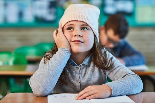 Daydreaming Class Elementary School Girl Daydreaming Classroom — Stock Photo, Image