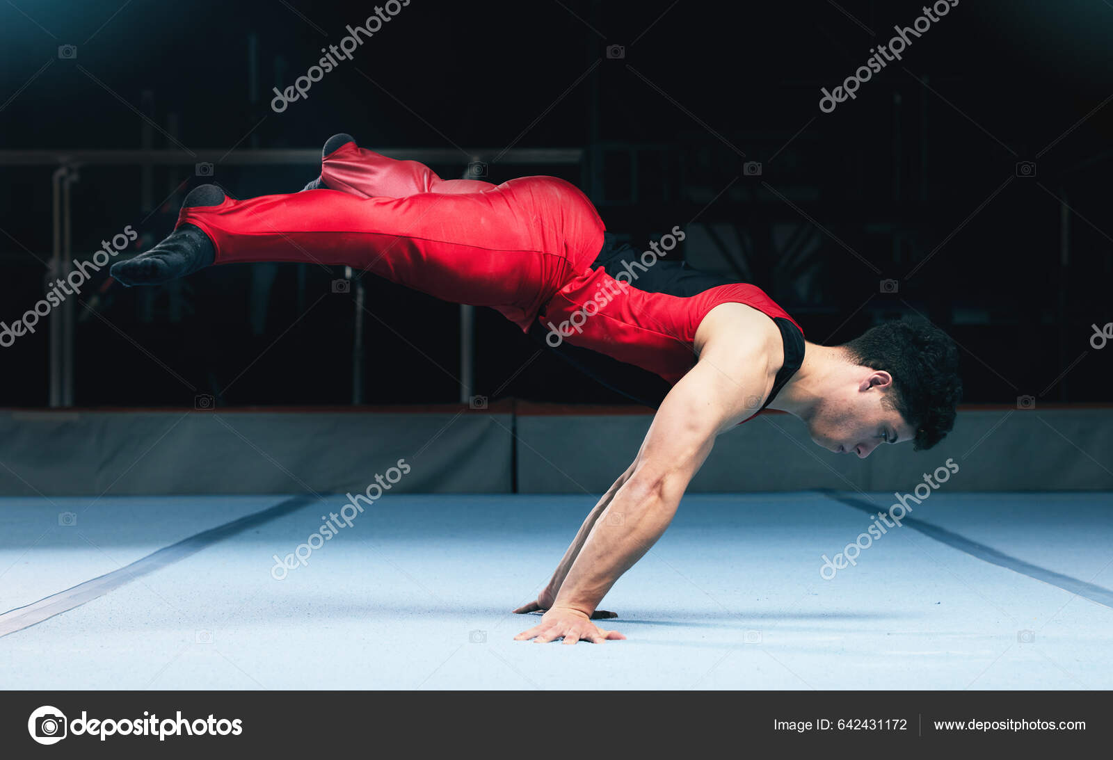Gymnast Handstand Man Gym Floor Training Balance Wellness Muscle