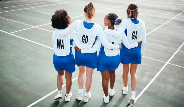 Netball Team Sport Court Diversity Athlete Group Training Game Girls — 스톡 사진
