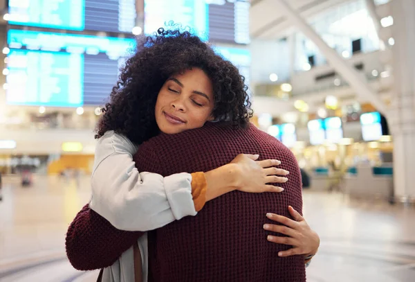 Couple Hug Embracing Goodbye Airport Travel Trip Flight Farewell Long — Foto Stock