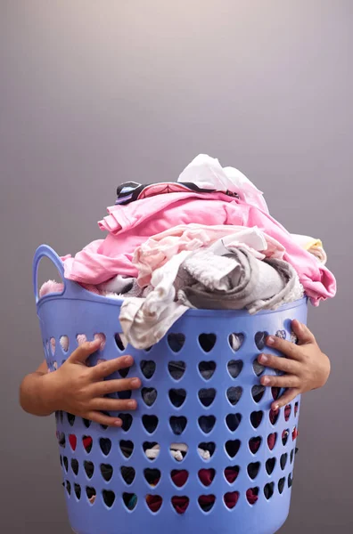 Laundry Day Has Arrived Person Holding Laundry Basket Full Clothing — Stock Photo, Image