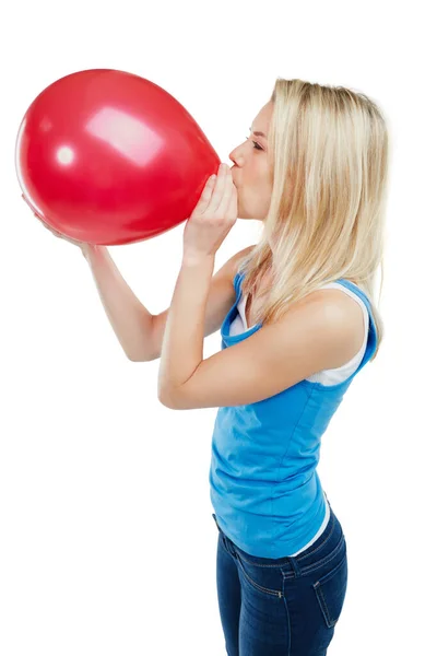 One Too Old Have Fun Young Woman Blowing Balloon White — Stock Photo, Image