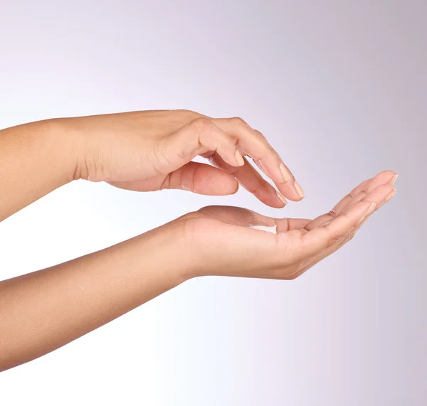 Hands Lotion Beauty Skincare Woman Manicure Nail Polish Cosmetics Studio — Stock Photo, Image
