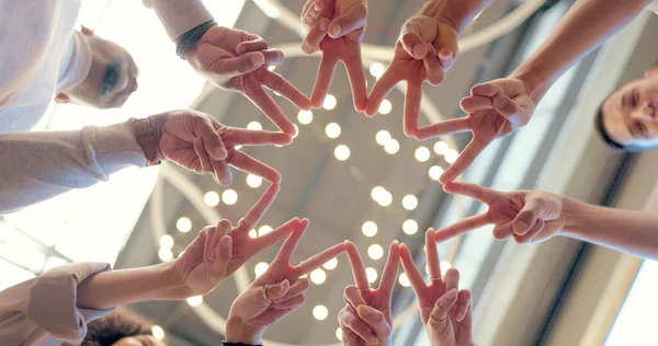 Group Hands Star Sign Business Team Together Sun Teamwork Gesture —  Fotos de Stock