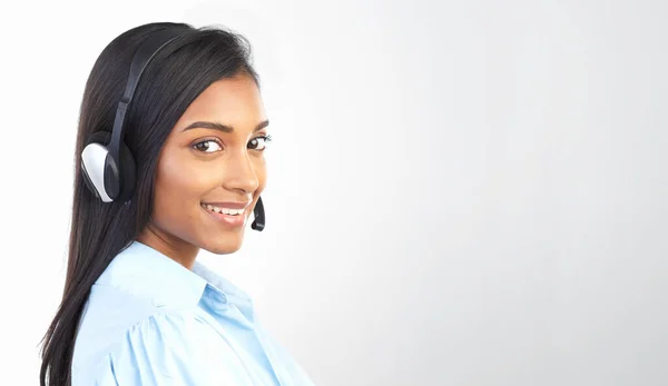 Atención Cliente Call Center Retrato Una Mujer India Con Estudio — Foto de Stock