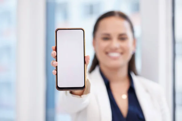 Handybildschirm Mockup Und Frauenhand Für Business Mobile App Design Oder — Stockfoto