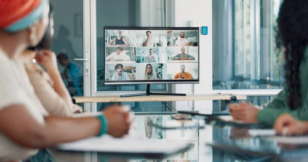 Discussion Team Video Conference Screen Business People Online Business Meeting — Foto Stock