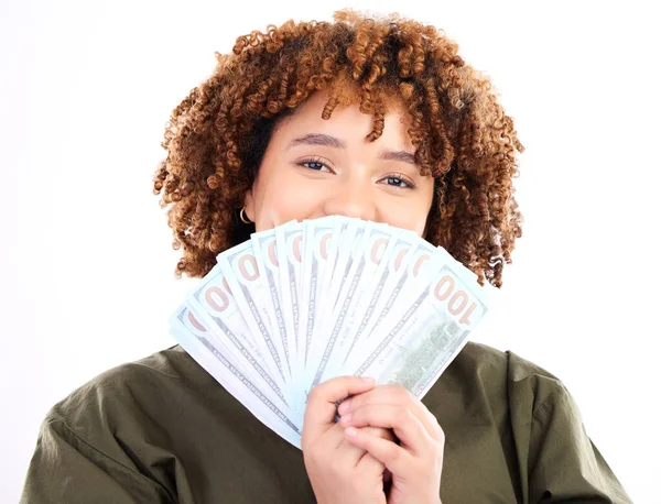 Finanças Dinheiro Vencedor Com Retrato Mulher Negra Para Investimento Sucesso — Fotografia de Stock