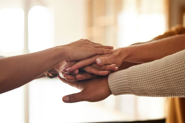 Hands Together Teamwork Collaboration Support Solidarity Team Building Office Cooperation — Stock Photo, Image