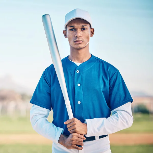 Porträt Baseball Und Schläger Mit Einem Schwarzen Mann Freien Auf — Stockfoto