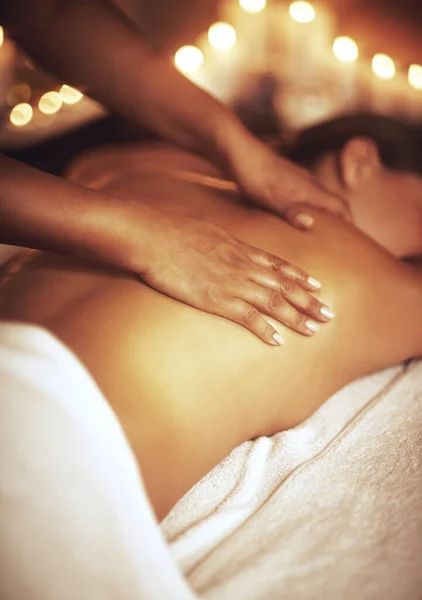 Doesnt Get Anymore Relaxing Woman Enjoying Back Massage Spa — Photo