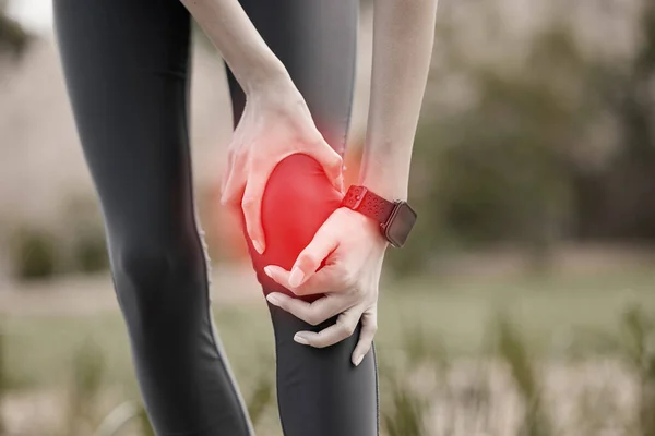 Knee Pain Hands Injury Nature Accident Running Workout Outdoors Sports — Stock Photo, Image