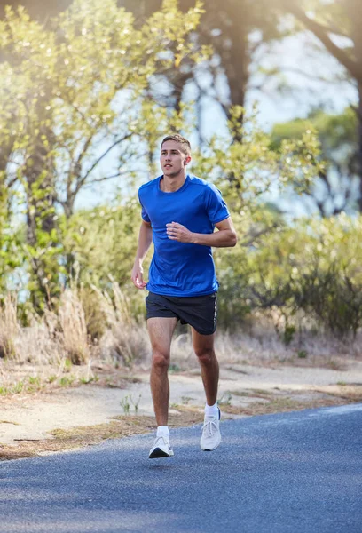 Atleta Corrida Homem Exercitam Uma Estrada Livre Para Saúde Bem — Fotografia de Stock