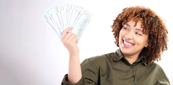 Finanças Dinheiro Vencedor Com Poupança Com Mulher Negra Para Investimento — Fotografia de Stock