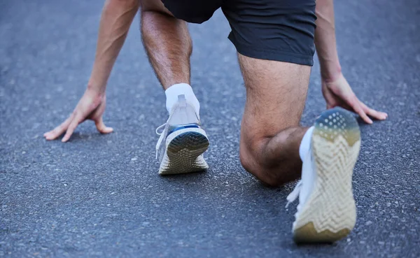 Sapatos Corrida Começar Rua Exercício Homem Fazendo Treinamento Corrida Treino — Fotografia de Stock