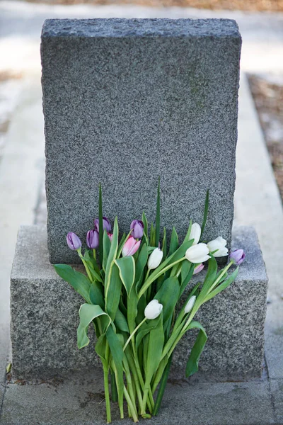 Tiro Uma Lápide Cemitério — Fotografia de Stock