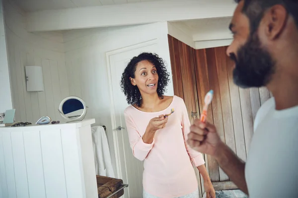 Shot Mature Couple Brushing Teeth Home — Stock Photo, Image