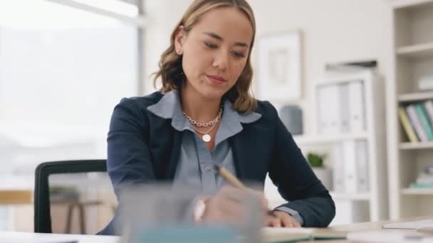 Redacción Planificación Papeleo Administración Mujer Oficina Calendario Notas Carrera Lluvia — Vídeos de Stock