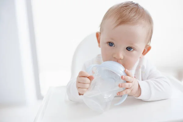 Big Boys Dont Need Bottles Cute Baby Boy Drinking His Stock Image