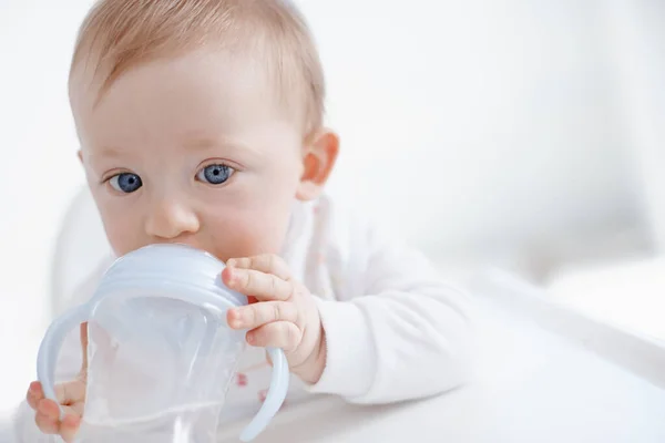 More Bottles Big Boy Cropped Image Cute Baby Boy Drinking Stock Photo