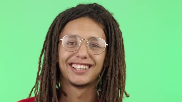 Happy Face Man Glasses Studio Positive Optimistic Good Mindset Happiness — Stock Video