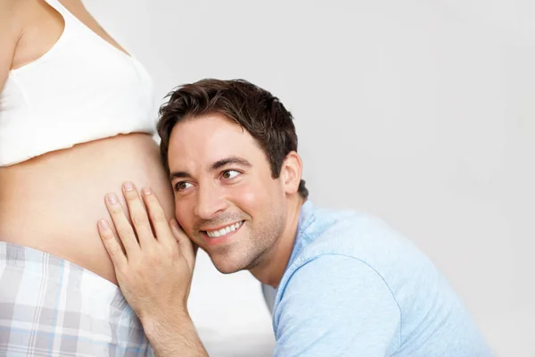 Getting Close His Baby Copyspace Happy Father His Ear Next — Stock Photo, Image