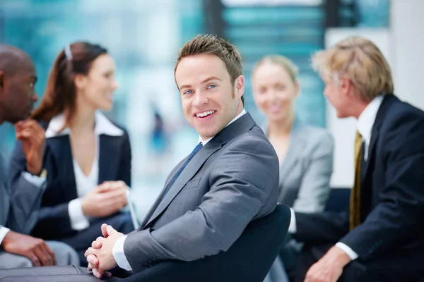 His Element Corporate Careers Positive Office Executive Attending Meeting His — Stock Photo, Image