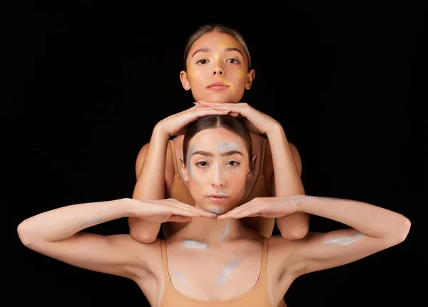 Art Ballet Portrait Women Studio Posing Artistic Metallic Paint Body — Stock Photo, Image