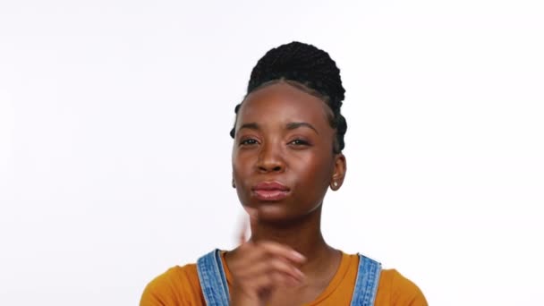 Σκέψη Σύγχυση Και Πορτραίτο Μιας Μαύρης Γυναίκας Μια Ιδέα Απομονωμένη — Αρχείο Βίντεο