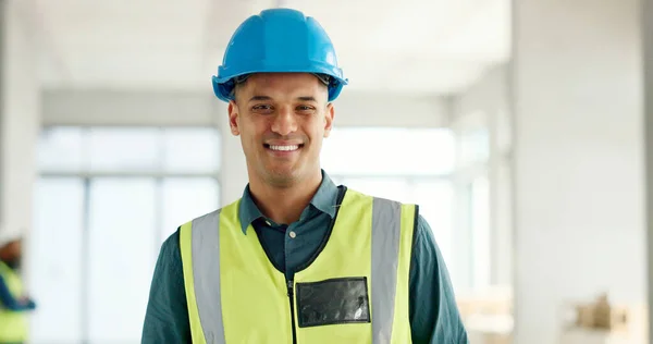 Trabajador Construcción Construcción Construcción Hombre Sonrisa Retrato Empleado Obra Con —  Fotos de Stock