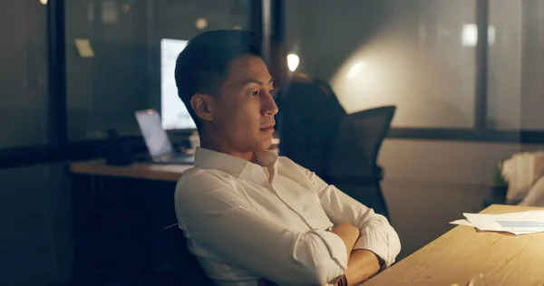 Business Man Working Night Tired Burnout Corporate Fatigue Overtime Office — 스톡 사진